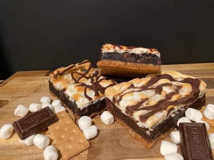 A Texas-sized slab of triple-chocolate brownie with toasted marshmallow and a graham crust